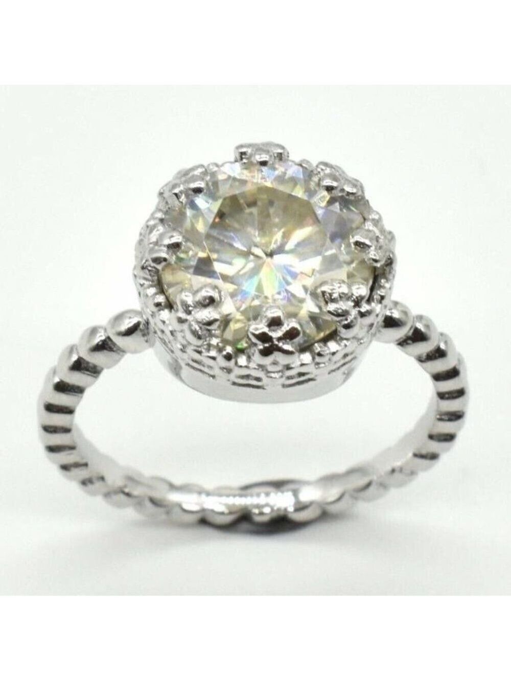 92.5 Sterling Silver & Moissanite Certified Engagement Ring MSRP $1200